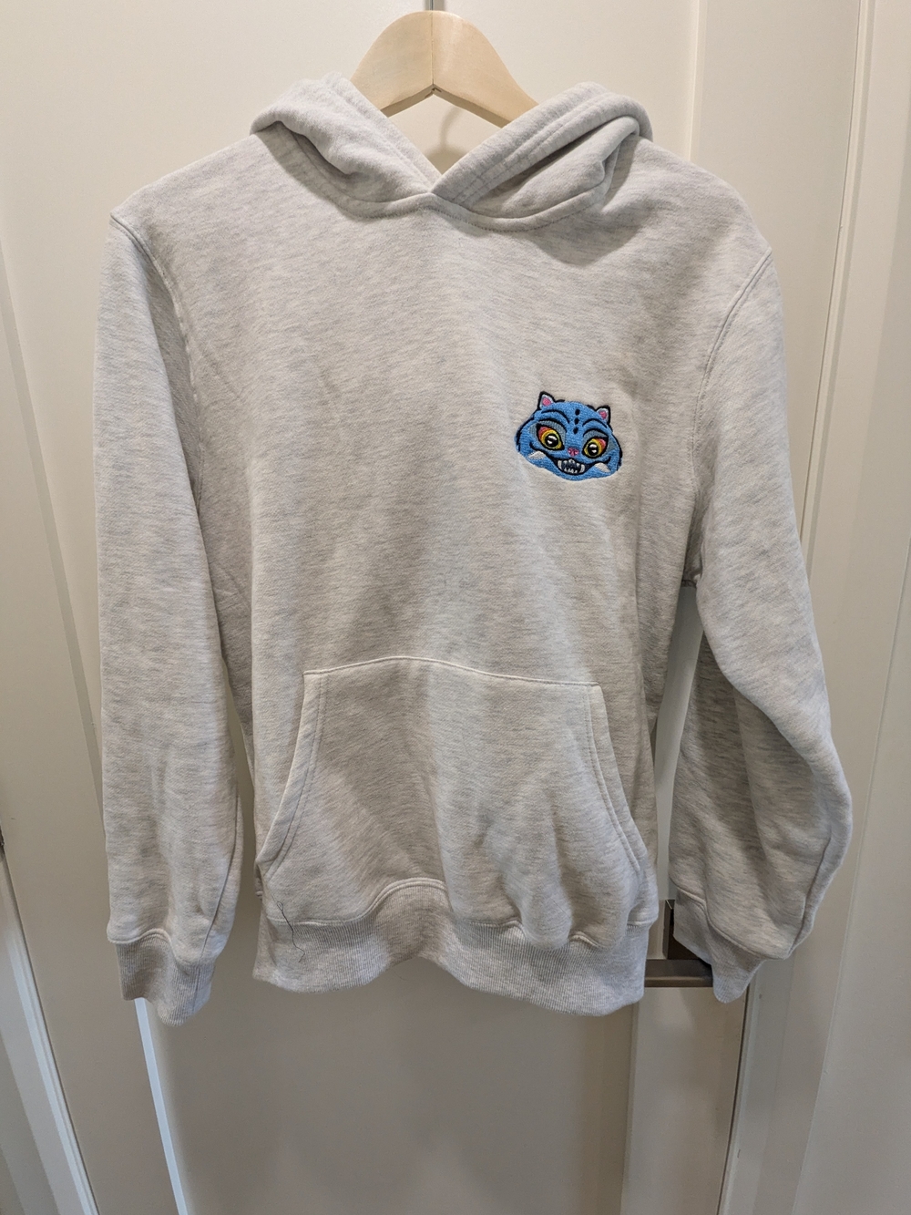 Light Gray Men's Hoodie with Blue Cat Patch